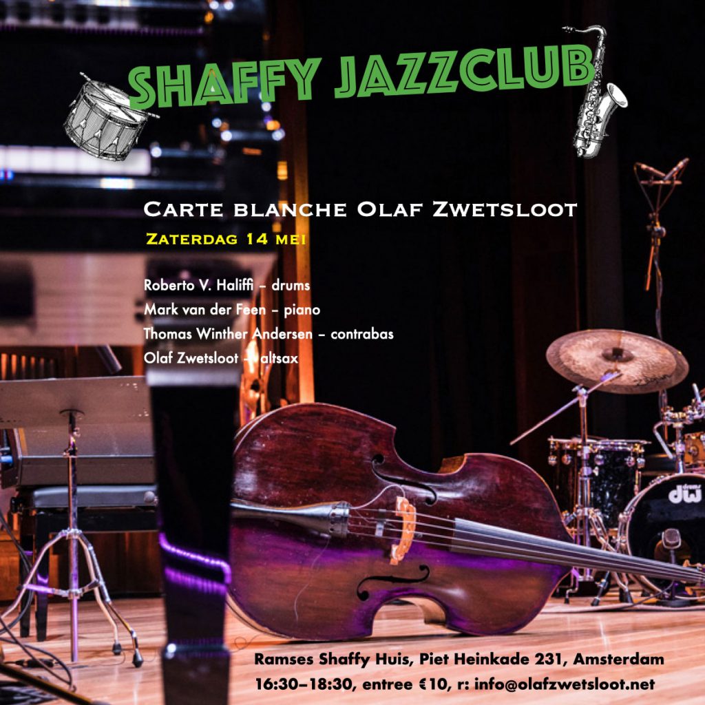 4 Jazzmusici uit het Amsterdamse circuit in concert. Zaterdag 14 mei 2022 vanaf 16:30 uur