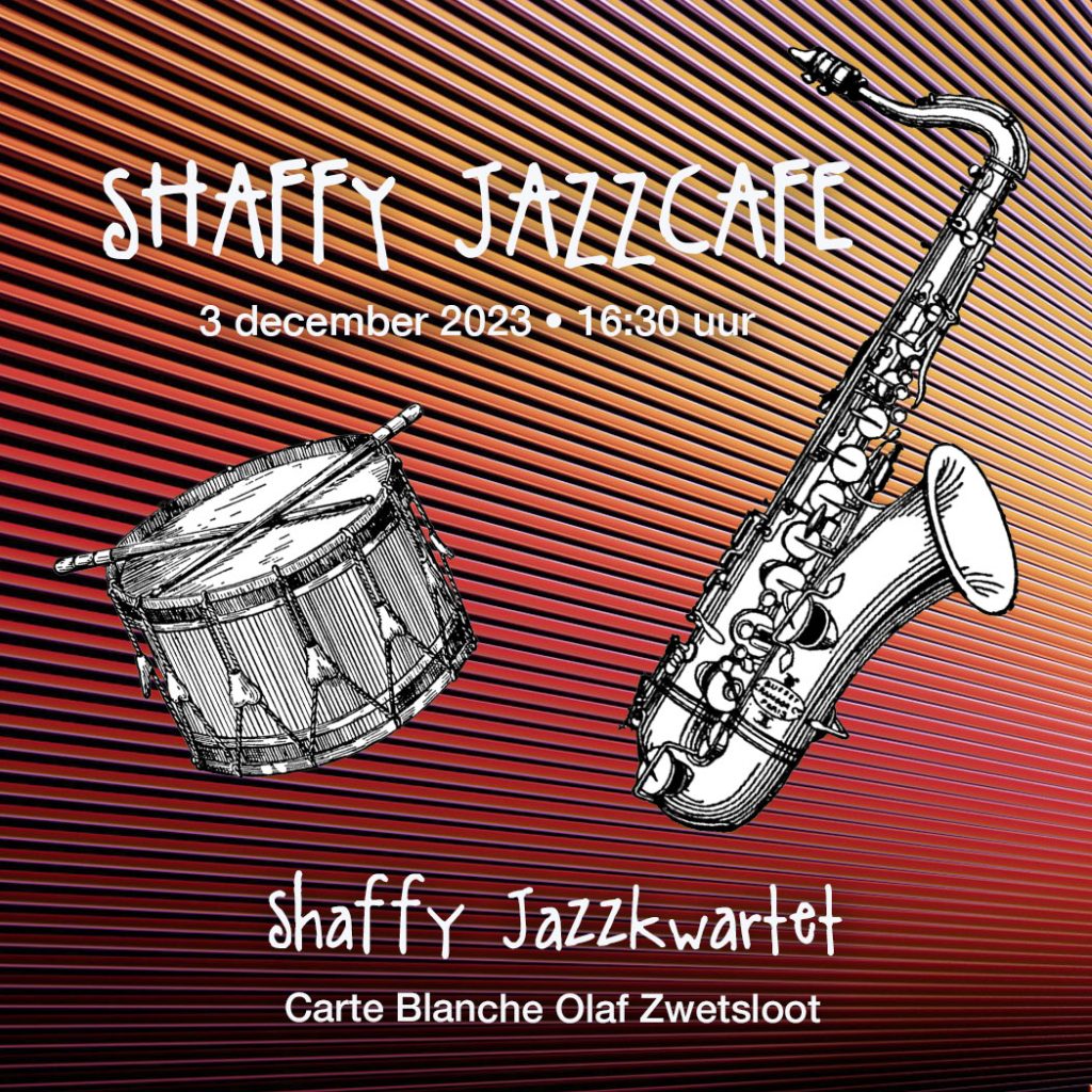 Op zondag 3 december 2023 heeft Olaf Zwetsloot Carte Blanche. Het belooft een ongecompliceerde, gezellige middag te worden met een aantal voortreffelijke muzikanten. Aanvang 16:30 uur. Van harte welkom!